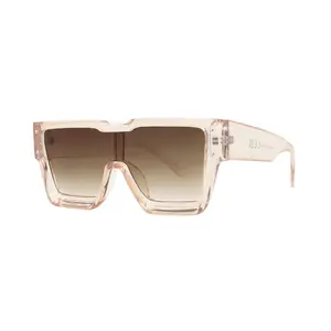 Mad Shade Bold Clear Pink Rectangle Frame with Brown UV400 Lens – Oversized Old-School Fashion #38