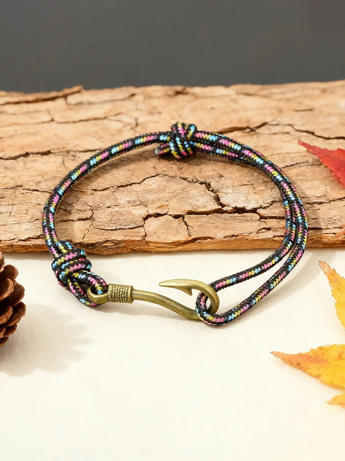 Men's Fishing Hook Bracelet Adjustable Fit Bangle Multicolor Rope Easy Buckle Outdoor Nautical Jewelry Fashion Gift for Fishermen Bangles Bracelets
