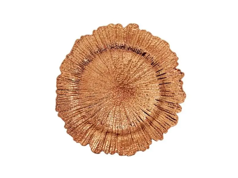 Saro Lifestyle CH535.CO14R Round Copper Starburst Charger Plates - 14.0 in (L), Radiant Elegance Glam, 4-Piece Set for Adult Dining, Plastic Kitchen Tableware