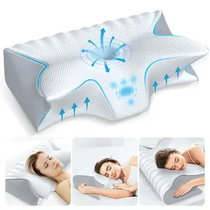 Vuteehy Cooling Memory Foam Cervical Pillow - Adjustable Ergonomic Contour Support for Neck and Shoulder Pain Relief, Orthopedic Bed Pillow for Side, Back, and Stomach Sleepers, Grey