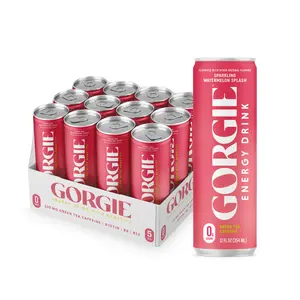 GORGIE Sugar Free Natural Energy Drinks, Sparkling Watermelon Crush (12 Pack) - Healthy Energy Drinks - Natural Coffee Replacement with Green Tea Caffeine and Biotin - 150mg Caffeine, Vegan, & Low Calorie Beverage Vitamin