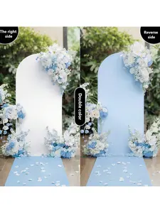 Gaomon Dual-Sided White-Blue Round Top Wedding Arch Cover, 2.6x6ft (0.8x1.8m) 6.6ft Zipper Elastic Cover for Backdrop Stands, Machine/Hand Washable Cloth for Weddings, Birthday Parties