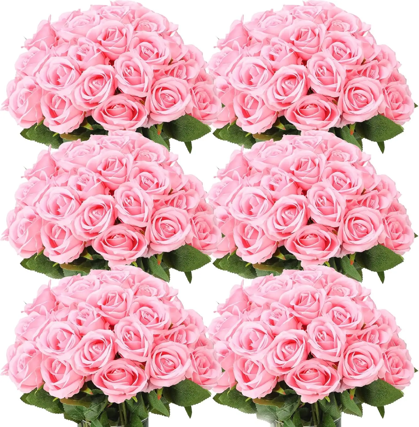 12/24 Pcs Pink Lifelike Silk Roses - Real Touch Fake Flowers for Weddings, Engagements, Home & Office Decor - Perfect for Christmas, Valentine's, Mother's Day & More