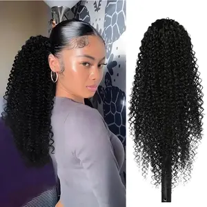 IVROSE HAIR 18 Inch Deep Curly Drawstring Ponytail Synthetic Mixed Human Hair Afro Kinky Curly Ponytail Extension Natural Hairpiece for Black Women Daily Styling