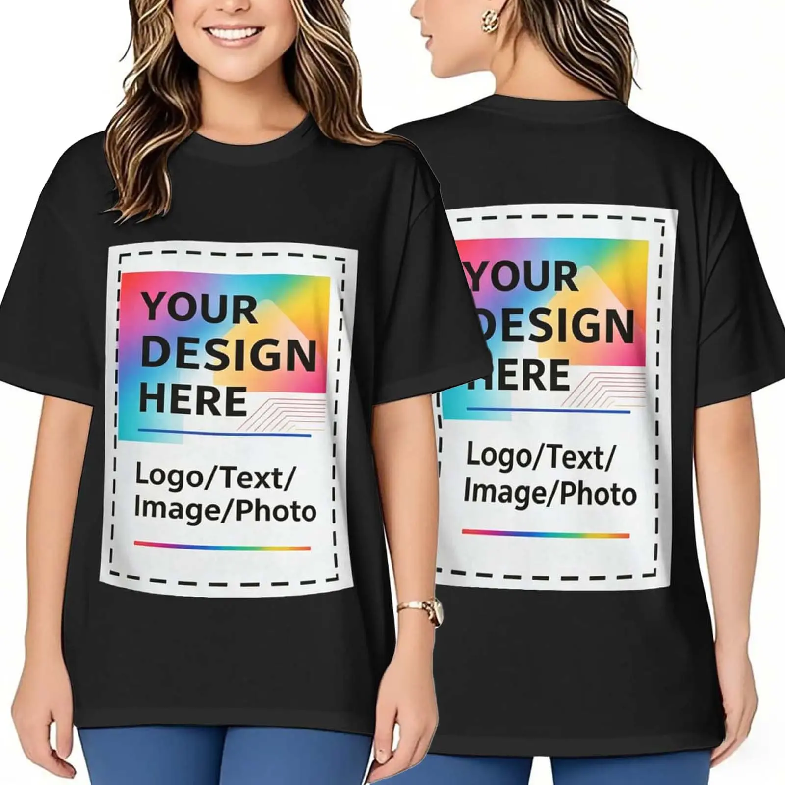 Women Custom T Shirts Front & Back Personalized Tee Add Your Own Design with Image Text Logo
