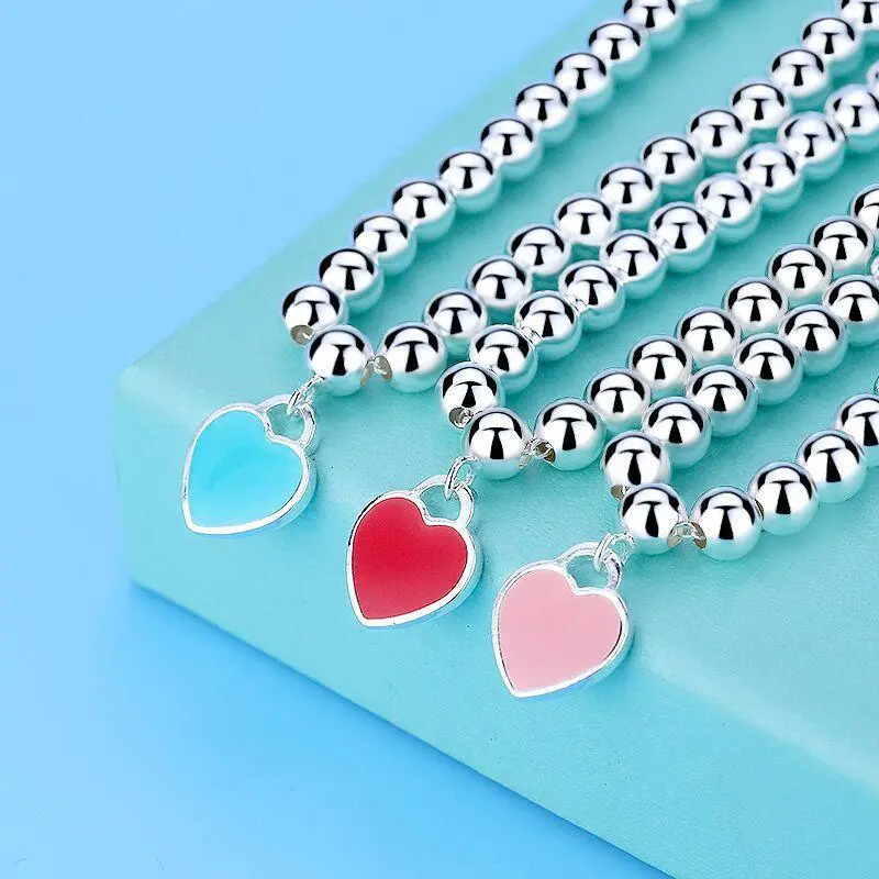 Silver-Plated Beaded Bracelet with Enamel Heart Charm, Unisex Adjustable Stack Bangle, Casual Arm Candy Accessory for Daily Wear, Birthday Gift, Arm Candy Accessories