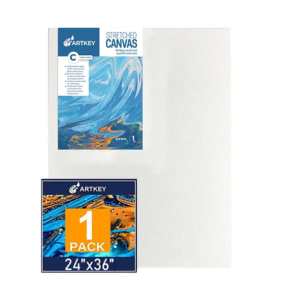 Gallery Wrapped Stretched Canvases for Painting 24x36 Inch 1-Pack, 16 oz Triple Primed Acid-Free 100% Cotton Blank Canvas, Rectangular Spline Canvas for Oil Paint Acrylics Pouring & Wet Art Media