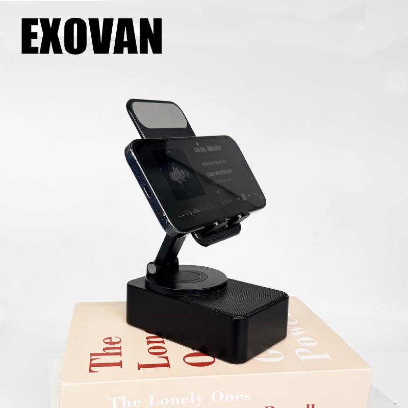 Wireless Audio Bluetooth Speaker 5in1 Phone Holder Emergency Rechargeable withColorful Ambient Light 300° Foldable for Tablet iPhone Android, Gifts for Men Women ，Black with LED Nightlight Wireless Induction Bluetooth Speaker Stand