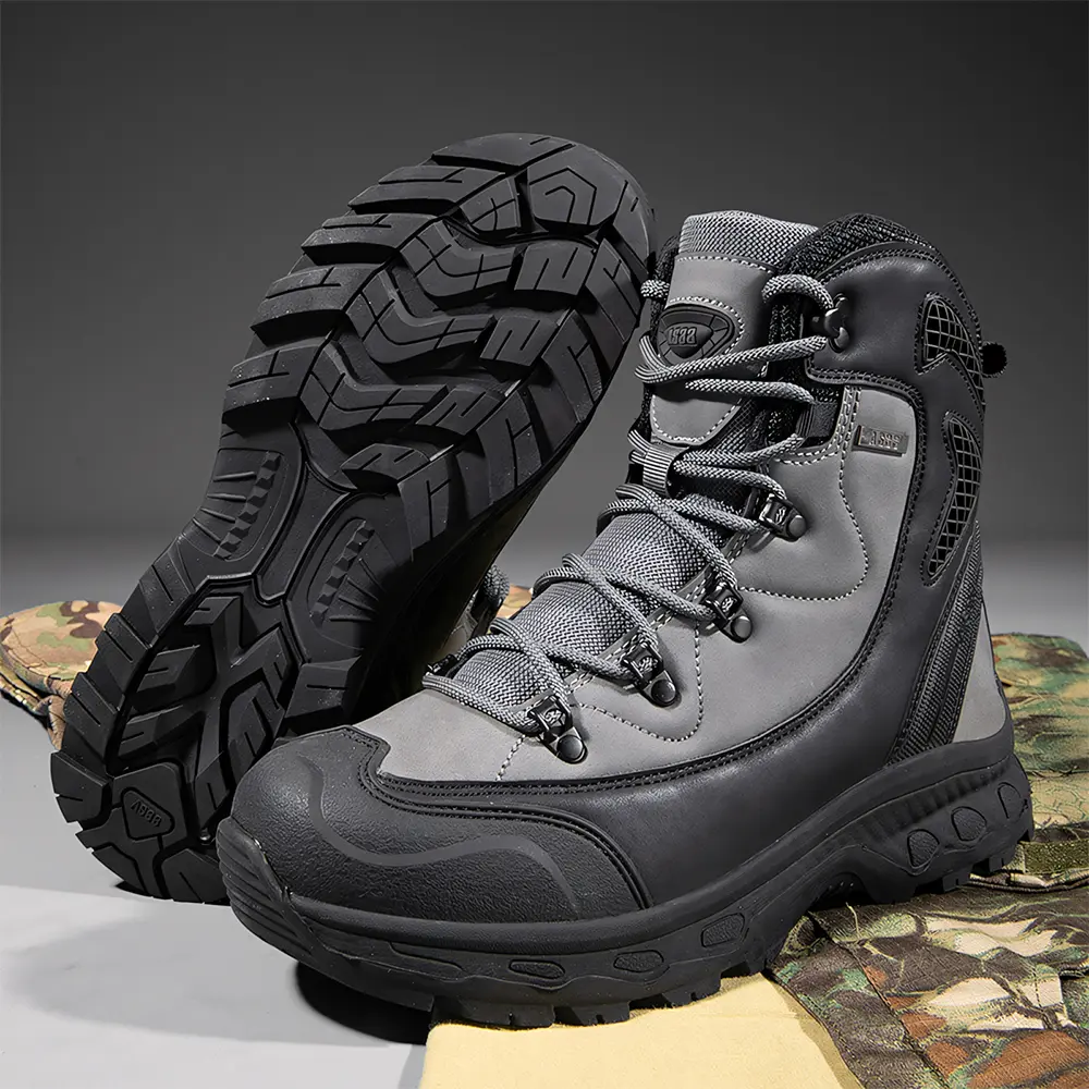 Men's Tactical Safety Boots, High-Top Round Toe Athletic Footwear with Laces, Anti-Smash & Anti-Puncture for Outdoor Work & Hiking, Closed, Military Style, Nonslip Work Shoes, Protective Work Shoes