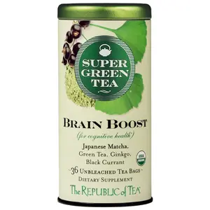 The Republic of Tea - Organic Brain Boost SuperGreen Green Tea, Ginkgo Biloba, and Matcha Tea Blend, 36 Tea Bags