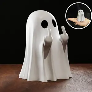 Halloween Ghost Figurine - Plastic Spooky Middle Finger Ghost Decor Cute & Edgy Indoor Outdoor Halloween Decor for Porch & Home