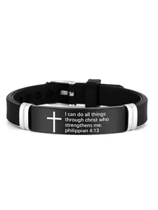 Silicone Bible Verse Christian Bracelet Adjustable Stainless Steel Cross Letter Design Unisex Fashion Elegant Jewelry Religious Gift Personalized Gift Inspirational Jewelry