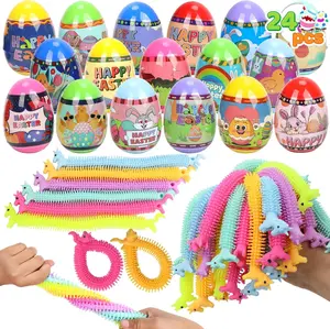 24-Pack Prefilled Easter Eggs with Stretchy String Toys Inside, Easter Basket Stuffers for Kids, Classic Capsule Toy Party Favors for Egg Hunts, Easter Egg Prefilled