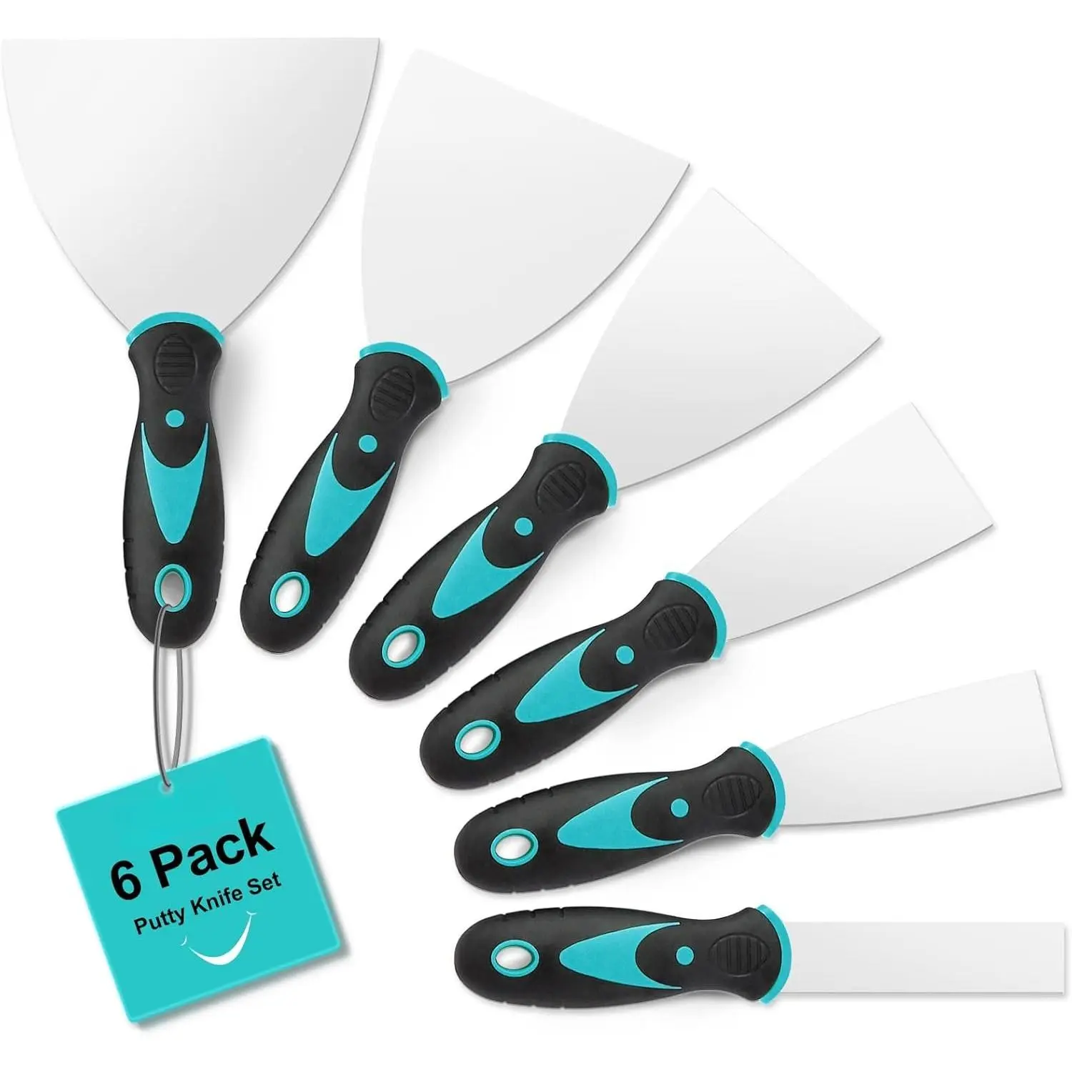 6 Pack Putty , 1" 1.5" 2" 3" 4" 5" Spackle ,  Stainless Steel  Scraper,  Tools for Repairing Drywall, Removing Wallpaper, Applying Mud Plaster