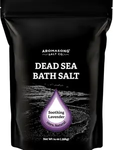 AROMASONG 100% Natural Organic Lavender Dead Sea Bath Salt, 14oz Bath & Body Care Cleanser with Cleansing, Acne Relief & Dry Skin Soothing, 24-Month Shelf Life