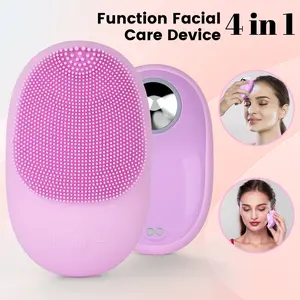 4-in-1 ultrasonic waterproof massager (cold compress+hot compress can help the face absorb essence) Soft silicone facial scrub can effectively clean and exfoliate