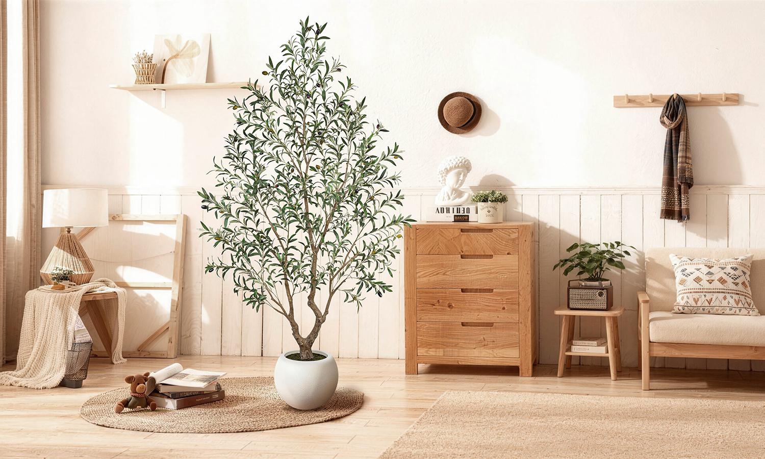 Realistic Artificial Olive Tree with Thick Trunk & Lifelike Fruit – 5/6/7/8FT, Perfect for Home & Office Décor with Round White Pot(Plastic Basin) Realistic Artificial Olive Tree with Thick Trunk & Lifelike Fruit – 5/6/7/8FT, Perfect for Home & Office Décor with Round White Pot(Plastic Basin)