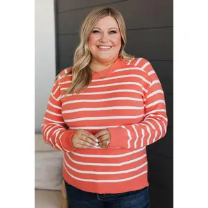 Never Impossible Striped Knit Sweater- Coral