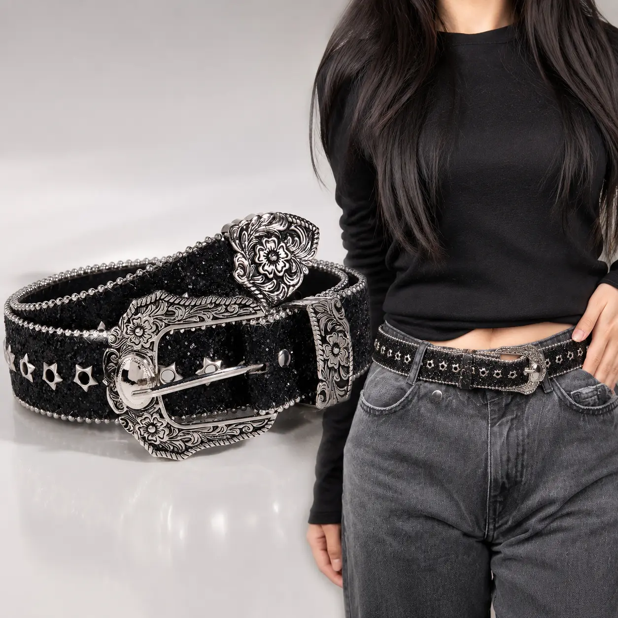 Women Men Rhinestones Belt,Bling Western Cowgirl Cowboy Studded Leather Belt Diamond Waist Belt for Jeans Pants dealsforyoudays