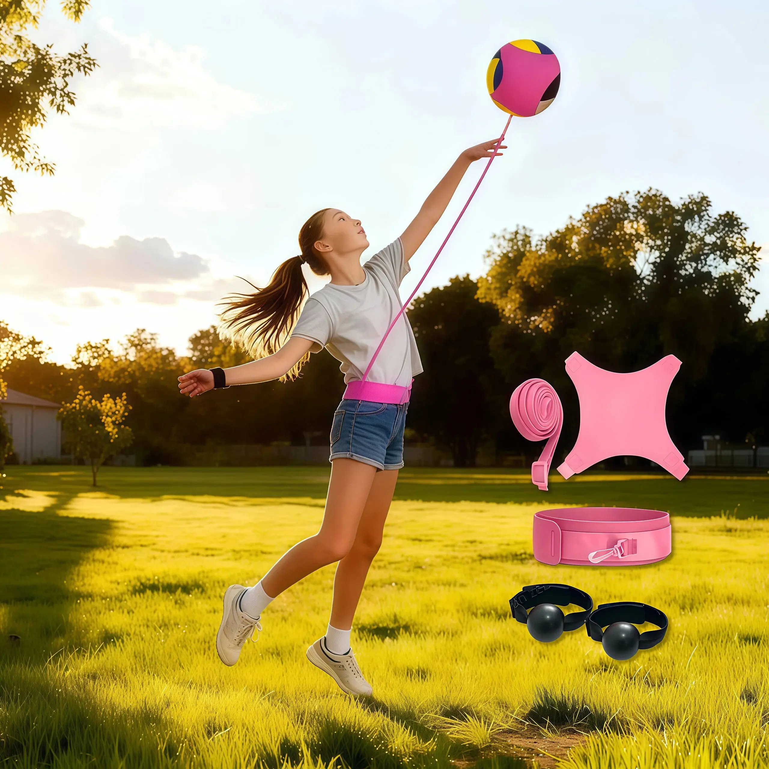 Volleyball Rebound Belt Trainer - Solo Practice Tool for Serving, Spiking & Defense with Elastic Rope. Perfect for Indoor & Beach Training.
