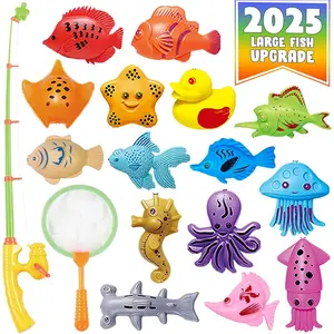 Kids Fishing Bath Toys Game| Magnetic Floating Toy Magnet Pole Rod Net, Plastic Floating Fish Toddler Pool Education Teaching and Learning Colors Birthday Age 3 4 5 6 Year