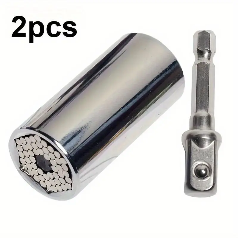 2-piece Set Universal Socket Wrench 7-19mm, Professional Multifunctional Hand Tool, Chrome Steel Construction, Manual Operation With Ratchet Wrench And Drill Adapter, Interchangeable Iron Socket, Assembly Required, Service Tool, Ratchet Socket Kit
