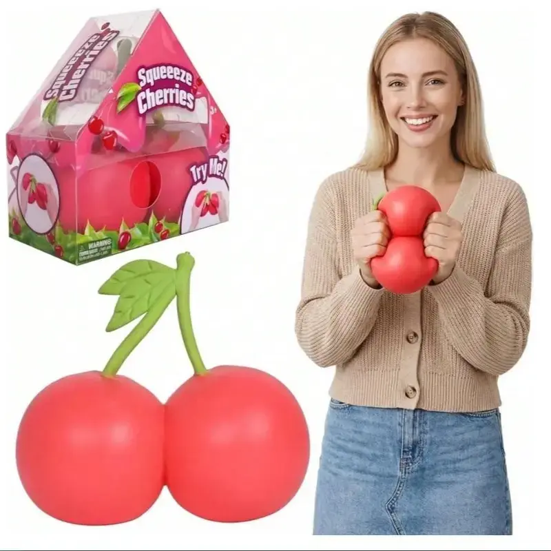 Giant Cherry Stress Relief Toy - Soft Squeeze Finger Toy for Travel, Classroom Use, Ideal Christmas Gift, Birthday Present