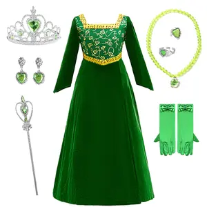 01 (Dress + all accessories) Shrek Princess Fiona Green Dress Halloween Cosplay Costume Children's Costume