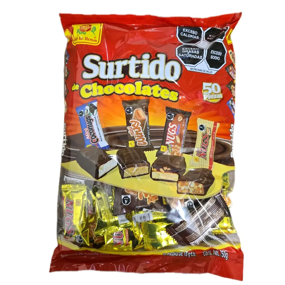 Surtido de Chocolate Nugs,Coconugs,Winky,Nugs Relleno, crujiente De La Rosa 50 Pieces Bag Milk Chocolate Center Truffle and Peanut Flavor 1lb 12-oz