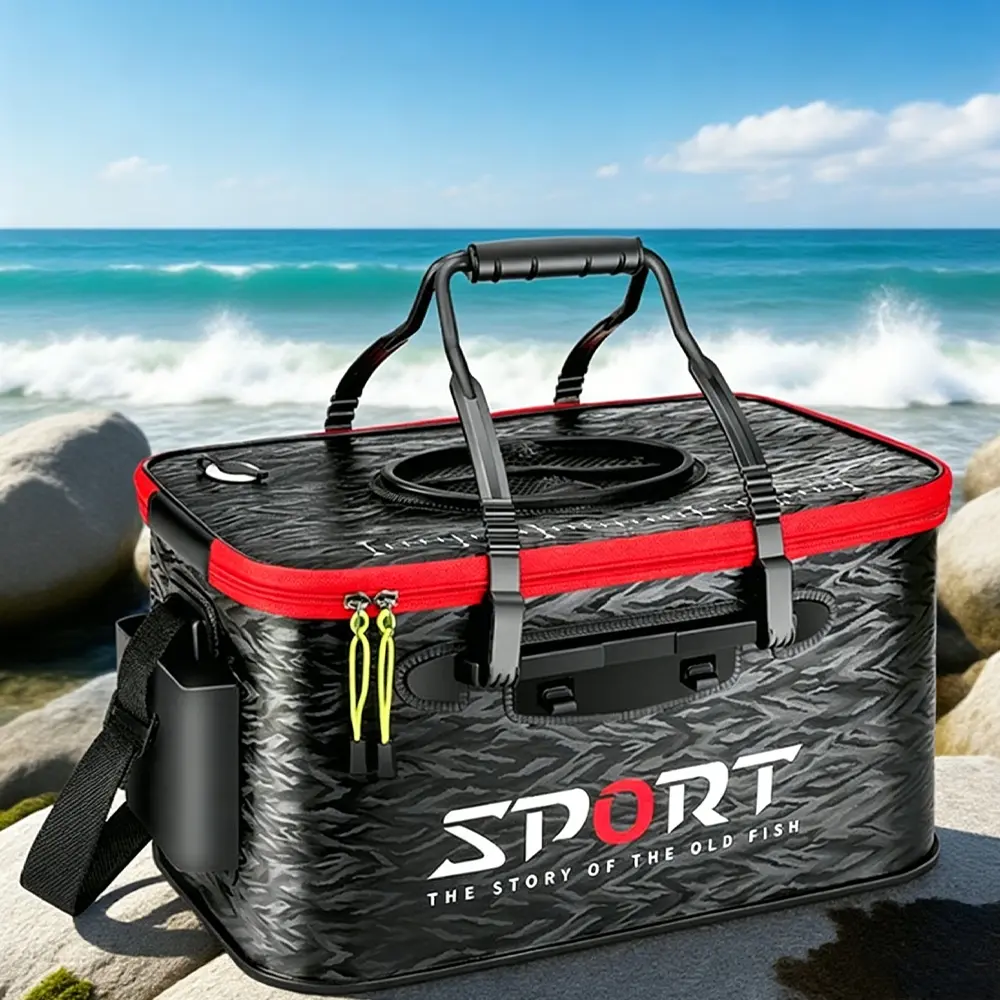Foldable fishing bucket, thickened fishing box with shoulder strap, multi-functional sealed fish box, portable outdoor fishing tool, Fishing Tackle, Multifunctional Fishing Accessories, Outdoor Fishing Accessory, Fishing Supplies