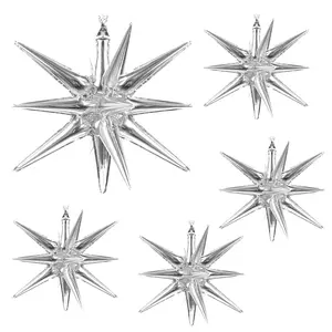 5-Piece Silver Starburst Cone Balloons Large Mylar Foil Explosion Balloons for Weddings & Parties