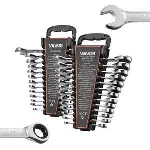 fathersdaygift  VEVOR Combination Wrench Set, 26 - Piece SAE and Metric, 72 Teeth, Cr - V Steel Ratcheting Wrench Set, with Rack Organizer, Open End, Clear Size Labels, for General Household, Automotive Repairs, SilverVEVOR Super Brand Day