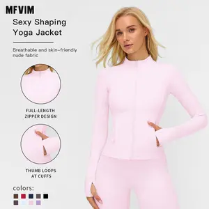 Women's Solid Zip-Up High Neck Sports Crop Jacket by MFVIM - Quick-Dry Long Sleeve Zip-Front Outerwear for Yoga, Gym, Tennis & Pickleball, All-Season Ladies' Athletic Apparel