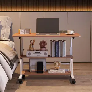 Adjustable Height Mobile Standing Desk on Wheels – Portable Rolling Computer Table with Storage Shelves – Space-Saving Workstation for Home Office & Small Spaces