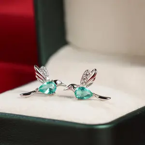 925 Sterling Silver Hummingbird Stud Earrings - Hypoallergenic, Nickel-Free, Zirconia Inlay, Elegant Bohemian Style, Perfect for Sensitive Skin