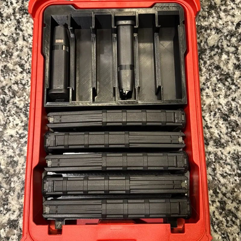 Milwaukee Packout With Custom Inserts (5) long P-Mag Slots and (12) Slots for your Shorter Mags Storage Tool Box Yard Tool Organizer