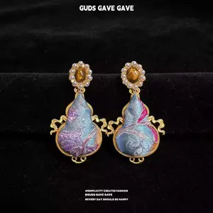 GUDS GAVE Original ICH Song Brocade Double-sided Gourd Earrings | Natural Tiger Eye Stone High-end Chinese Style Ear Jewelry