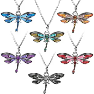 6 Bohemian-style dragonfly necklaces, bulk Bohemian jewelry, women's pendants, colorful butterfly necklaces, vintage multi-layered ethnic style (dragonfly)