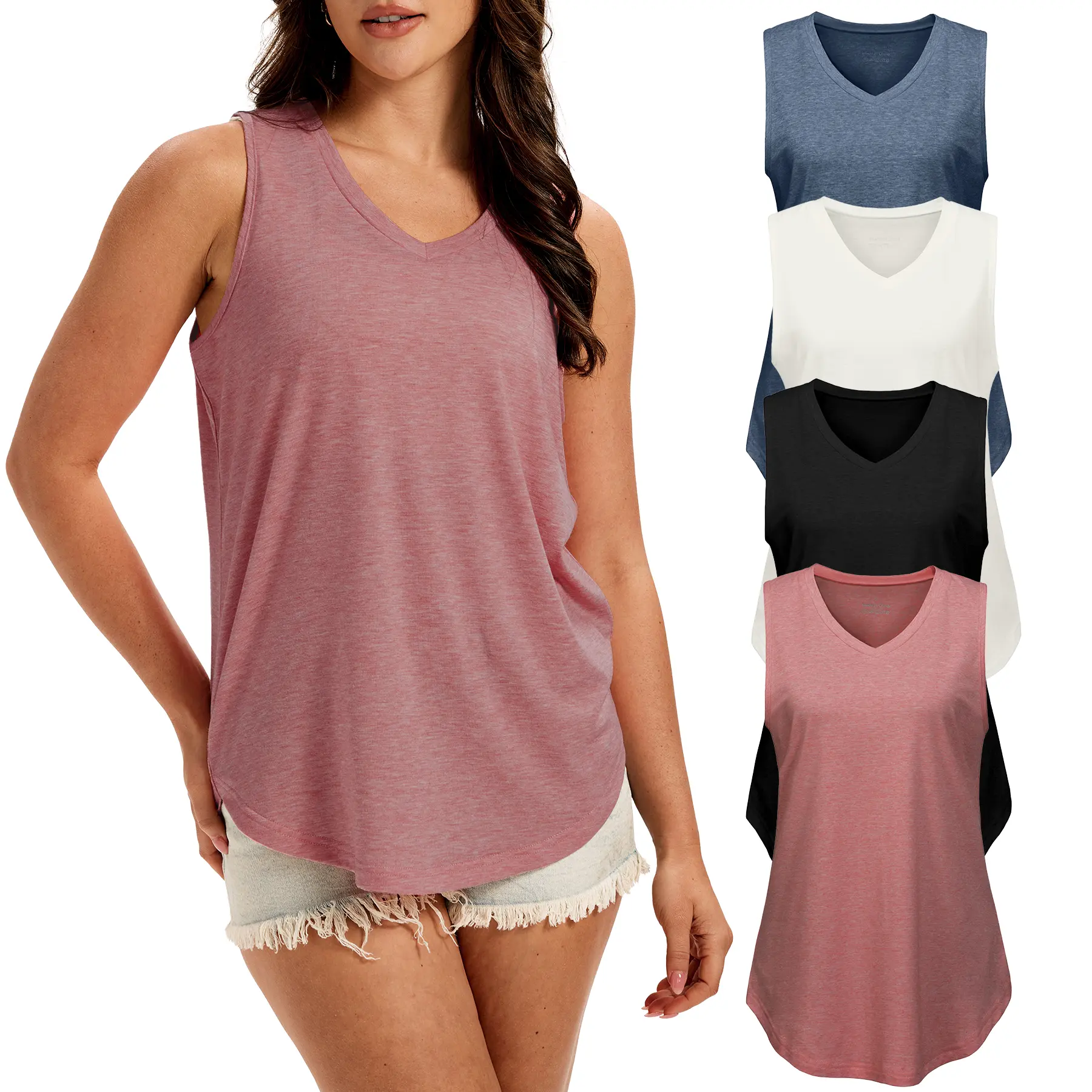 VILIGO 4 Pack Tank Tops for Women - Basic Casual V Neck Sleeveless Tops,Flowy Loose Fit Plus Size Plain Loungewear for Summer Vneck Womenswear