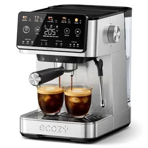 ecozy 4-in-1 Espresso Machine, LED Touch Screen, 20 Bar Pump - Home Coffee Bar, Drip Coffee, Cold Brew, Hot Water and Over lce Coffee Machine, Intergrated Milk Frother, Stainless Steel, Brezzano Elite Series for Cappuccino, Latte, Americano fathersdaygift