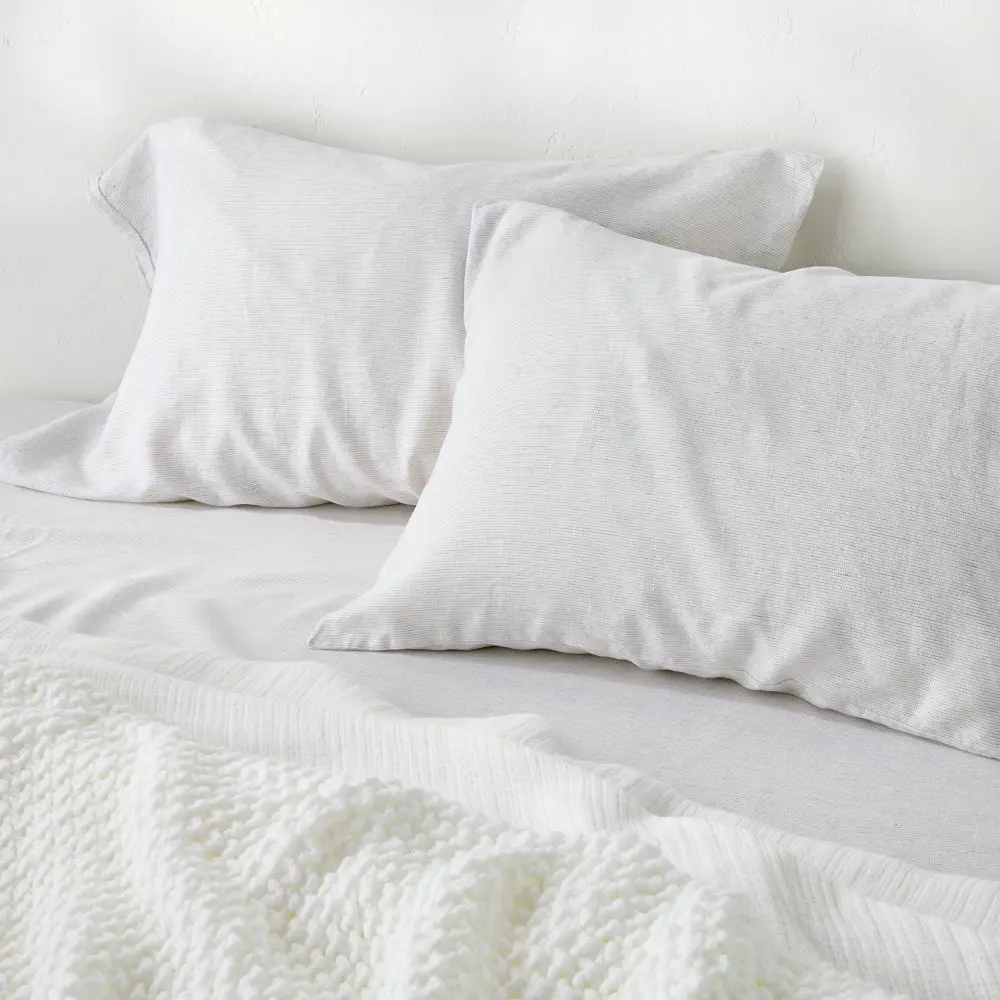 Standard 100% Linen Pillowcases Gray Micro Striped - Casaluna