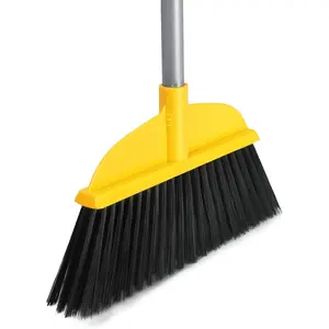 Broom for Hardwood Floors Indoor Sweeping Brooms with Soft Bristles and 55” Long Handle for Tile Laminate Deck Hard Floor Cleaning-Yellow