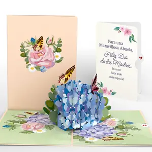 Hydrangea Butterflies Mother's Day Pop-Up Card and Sentiment Set for Spanish Grandmother