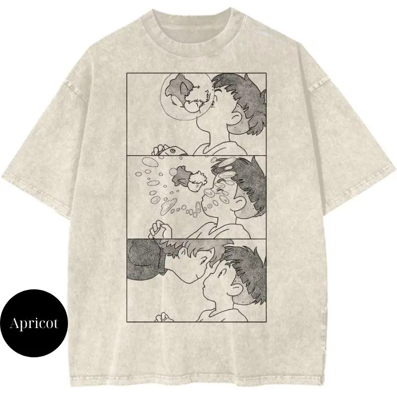 Unisex Vintage Cotton Round Neck Fitted Anime Pattern T-Shirt - Japanese Anime Graphic, Cute Manga Style, Kawaii Cottagecore, Valentine Gift, Women's Graphic Tees, Casual Sports Top