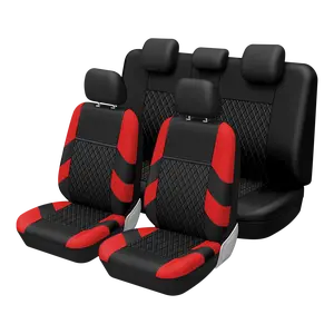 TOYOUN Luxury Two-Tone Leather Car Seat Covers for 5-Seater Vehicles Red & Black Design Full Protection Easy Install Stylish Upgrade