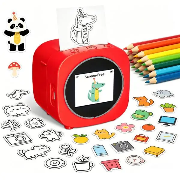 AI Voice-Activated Thermal Mini Inkless Printer - Wireless Bluetooth Instant Print, BPA-Free Safe Paper Rolls, Monochrome Screen-Free Toy for Boys and Girls, FCC ID-Certified Portable Office Equipment
