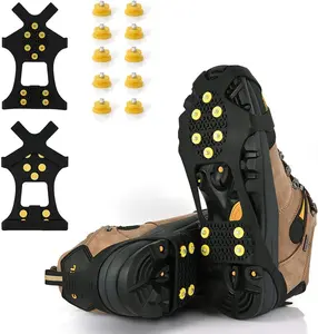 Ice Cleats, Ice Grips Traction Cleats Grippers Non-Slip Over Shoe/Boot Rubber Spikes Crampons with 10 Steel Studs Crampons + 10 Extra Replacement Studs (Small)