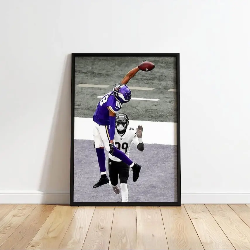 Justin Jefferson Poster, NFL wide Receiver Wall Art, Football Star Sports Print, Modern Athlete Decor for Game Room & Office