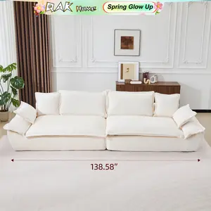 QAK 138" Oversized Modular Cloud Giant Sofa Sectional Couch with Deep Seats Wide Armrests Multiple Pillows Boneless Couches Sofas Loveseat for Living Room Bedroom Apartment Soft Plush