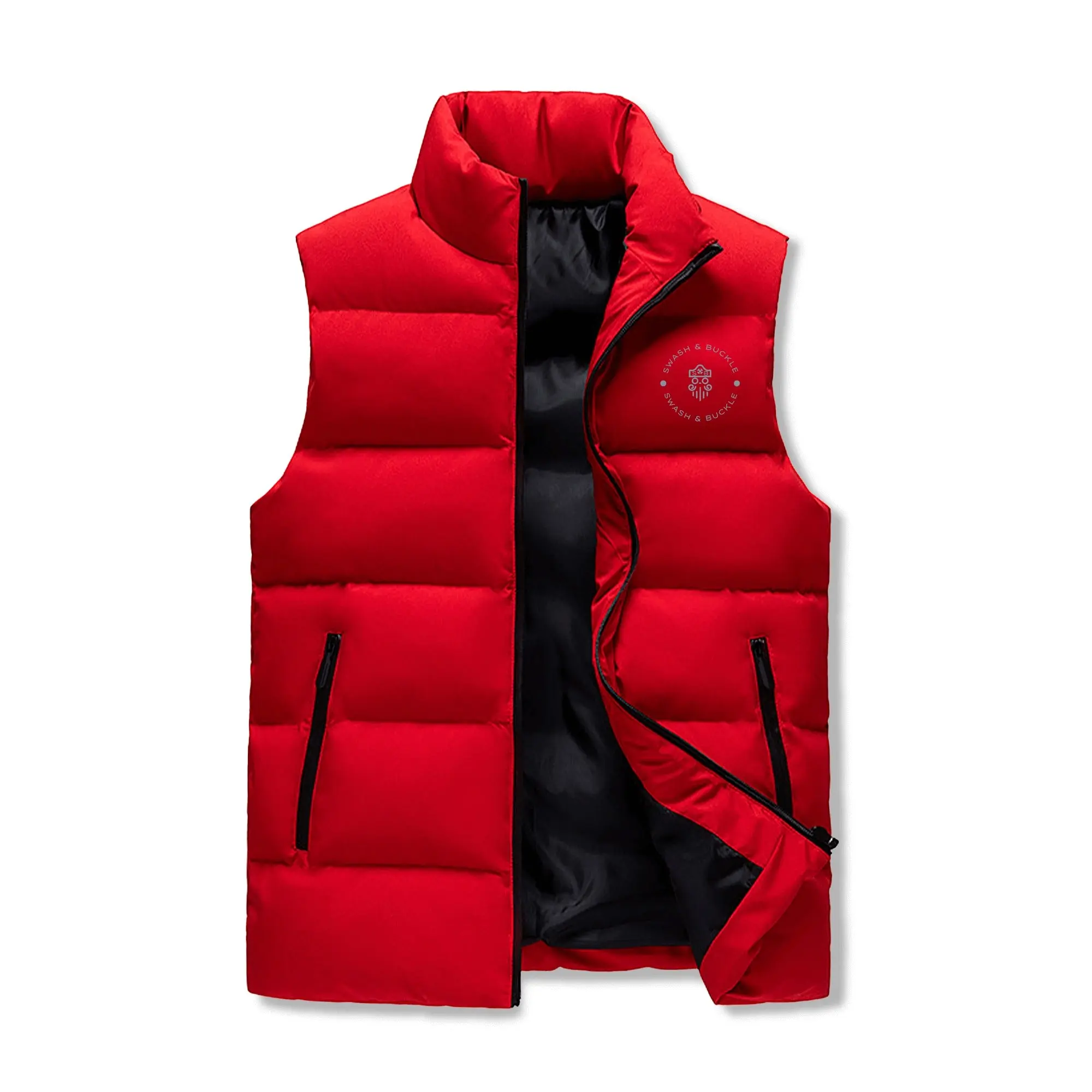 Swash & Buckle Mens Warm Stand Collar Zip Up Puffer Vest